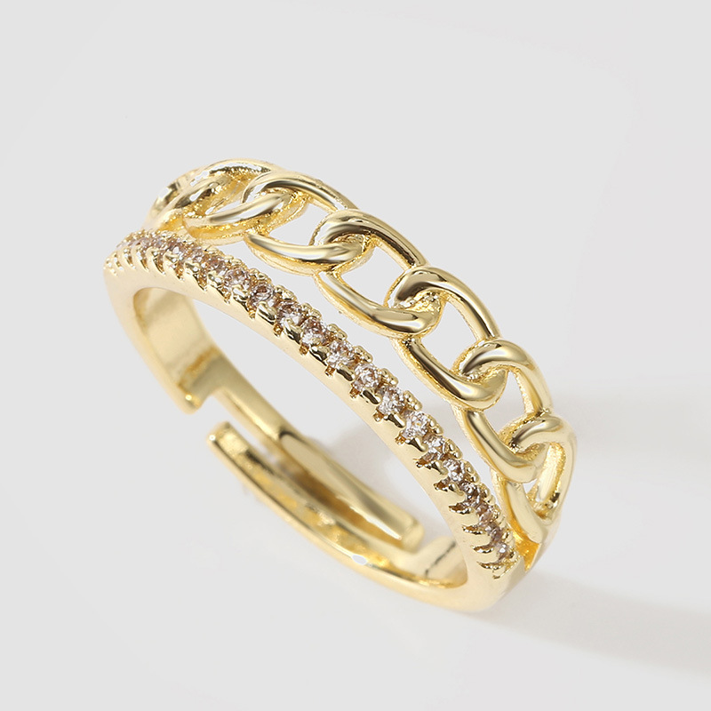 Korean simple copper inlaid zircon open copper ring female