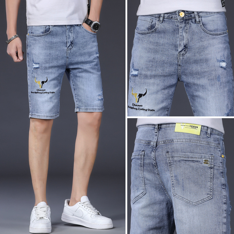 Denim shorts men 2021 new pattern Five point pants summer Thin section Chaopai Trend Easy Large leisure time Pants