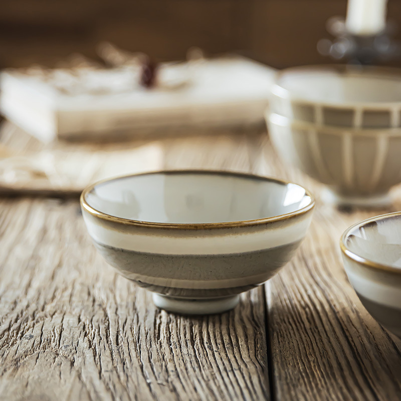 Horno retro en tazón de arroz bonito tazón de arroz tazón de fideos tazón de sopa tazón de cubierta japonesa tazón de cerámica casera tazón de ensalada