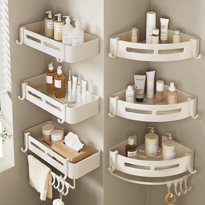 Bathroom Toilet Triangular Storage Rack, No-Drill Wall-Mounted Shelf for Toilet and Washroom, White Aluminum