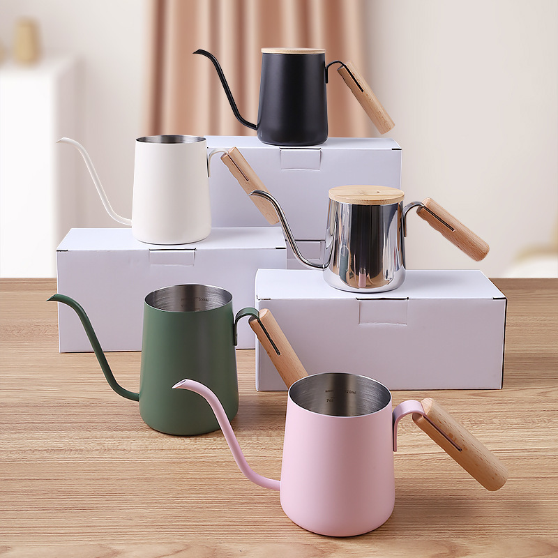 New Wooden Handle Hand Coffee Pot Hanging Ear sus304 Stainless Steel Inner Scale Mini Long Mouth Small Mouth Pot Gift Appliance