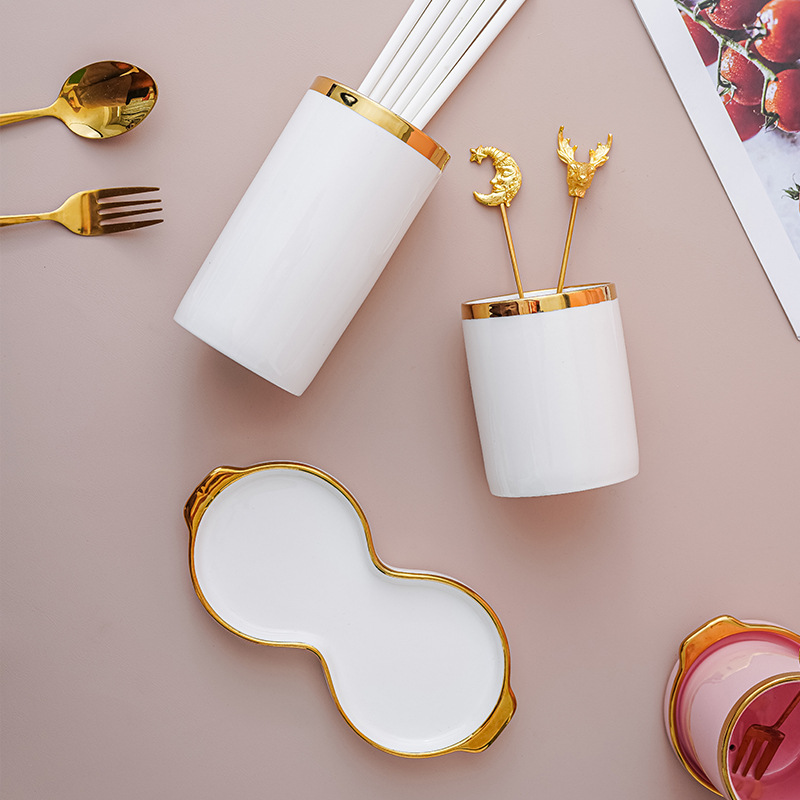 Luz de lujo palillos de cerámica titular Internet celebridad vajilla cuchillo y tenedor de almacenamiento cubo hogar cocina drenaje palillos jaula traje