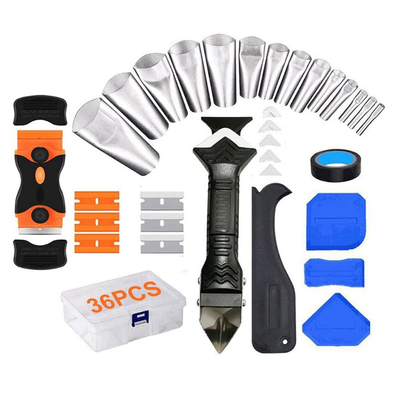 36件套三合一金属刮刀喷嘴涂抹抛光灌浆刮擦厨房浴室窗户盒装