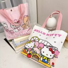 跨境可爱单肩手提袋带纽扣新款高颜值凯蒂卡通包大容量通勒帆布包