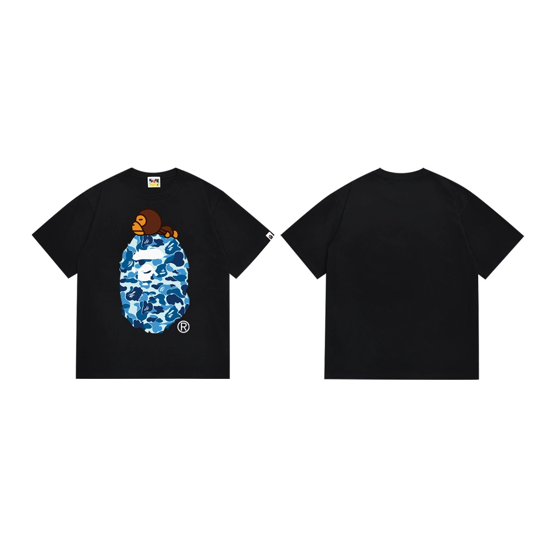 Короткая футболка повседневная с коротким рукавом (BAPE) двойной пряжи унисекс, разноцветная и размеры S–XXL