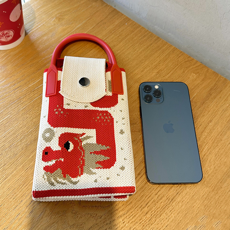 2024 Dragon Year mini bolso del teléfono móvil de Año Nuevo de moda todo-Partido estilo étnico bolso de cuero con el regalo de punto bolsa de mensajero portátil