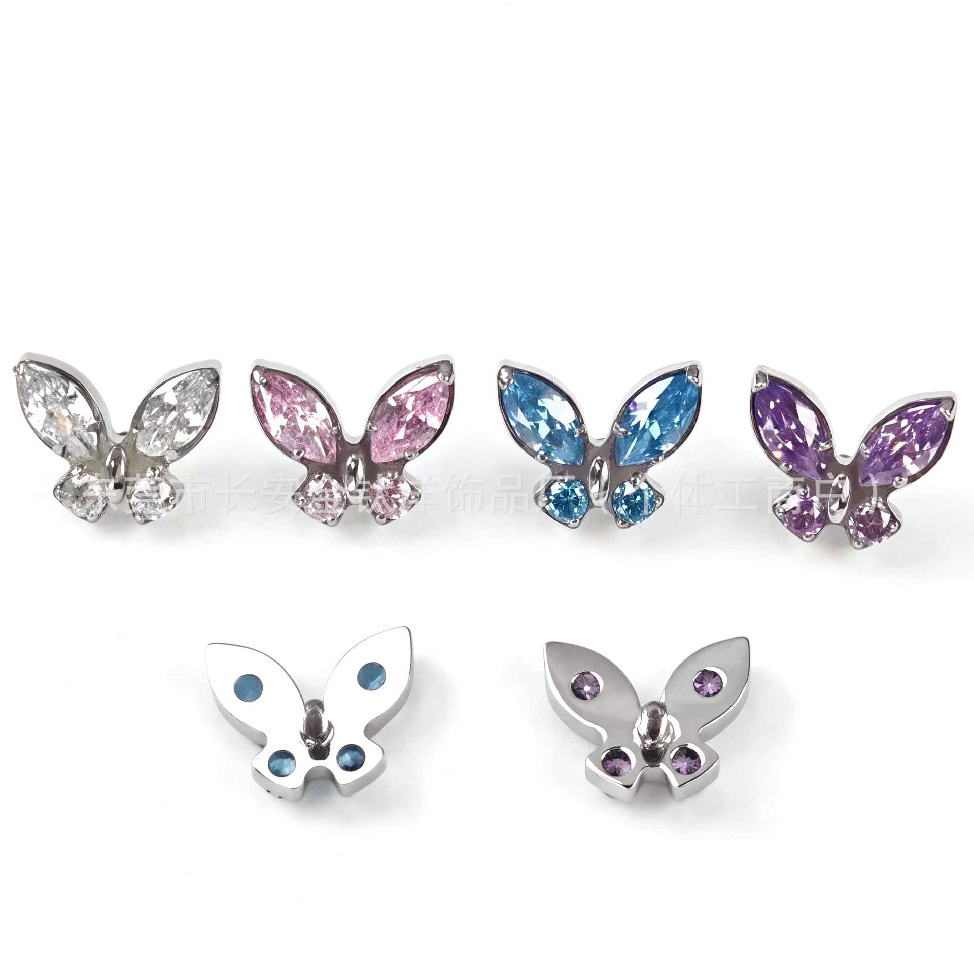 F136 Titanium Butterfly Ear Nail and Nose Nail with 5A Zircon - G23 Titanium Alloy Piercing Jewelry for Ear, Conch, and Cochlea detail image 8