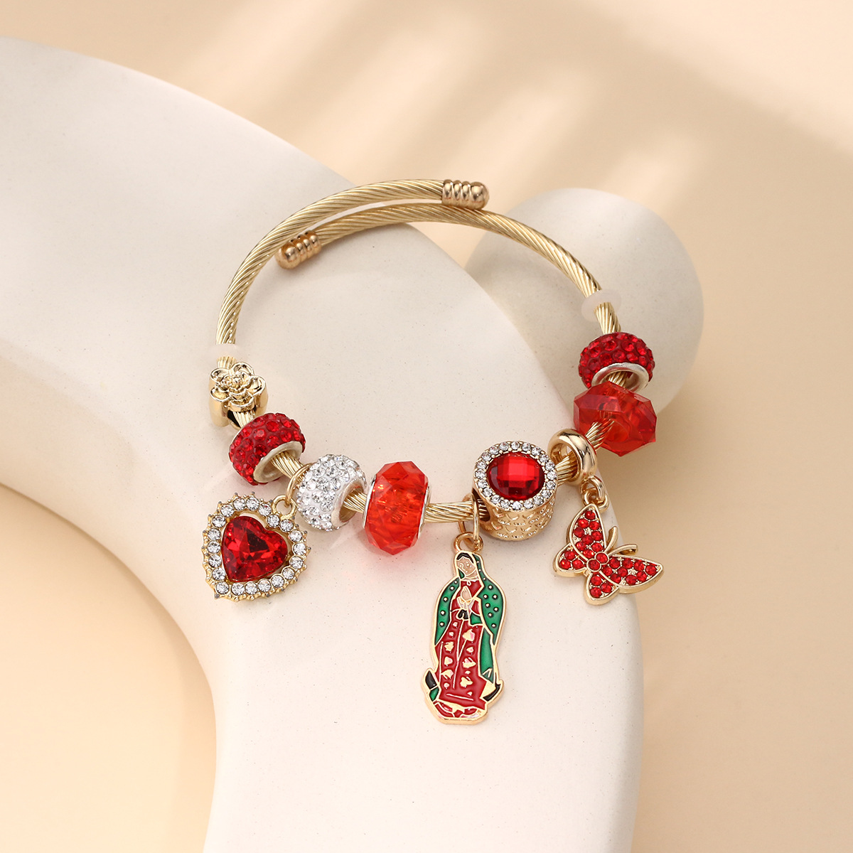 나비 사랑 성모 레드 팔찌