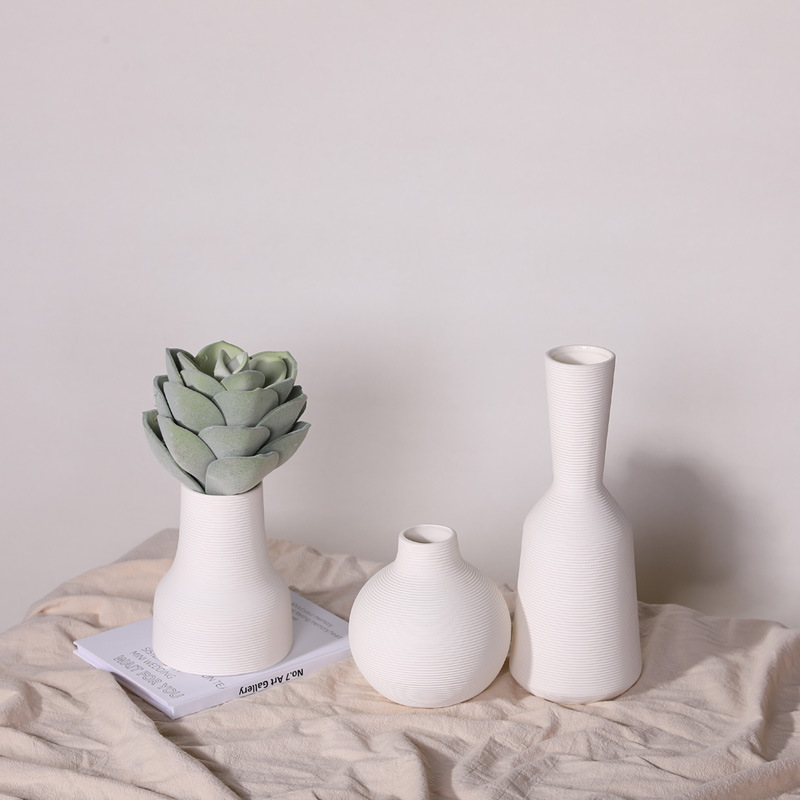 INS estilo blanco nórdico de cerámica florero decoración sala de estar arreglo floral flor seca flor artificial flor creativa decoración de escritorio