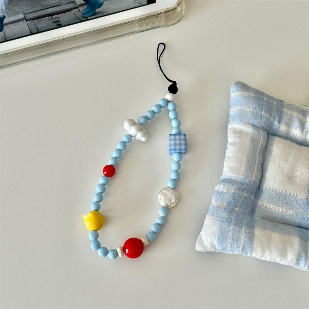 New Blue Cloud Mobile Phone Chain Cyber Celebrity Ins Mobile Phone Lanyard Beaded Cute Fresh CCD Camera Chain Hanging Ornaments