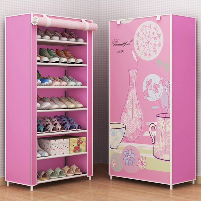 F simple gabinete de zapatos a prueba de polvo doméstico tela de almacenamiento rack de zapatos multicapa rack de almacenamiento de zapatos artefactos de zapatos image 21