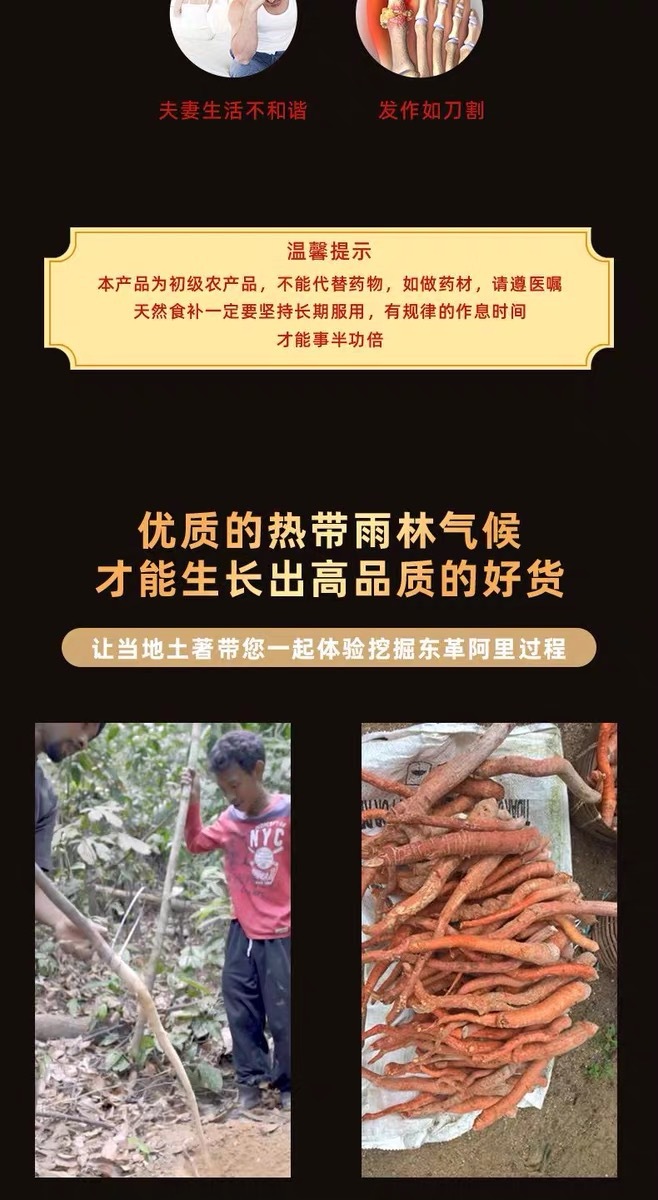 Tongkat Ali Root Slices Dong Ge A Li 500g Wild-Cut Yellow Slices for Decoction and Culinary Use overview