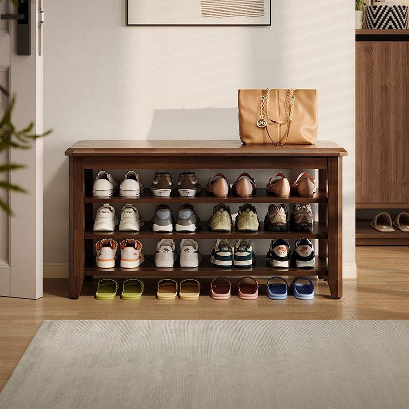 Estante de zapatos de madera maciza multicapa puerta doméstica taburete de zapatos de cambio de puerta 2025 nuevo gabinete de zapatos interior sin instalación integral