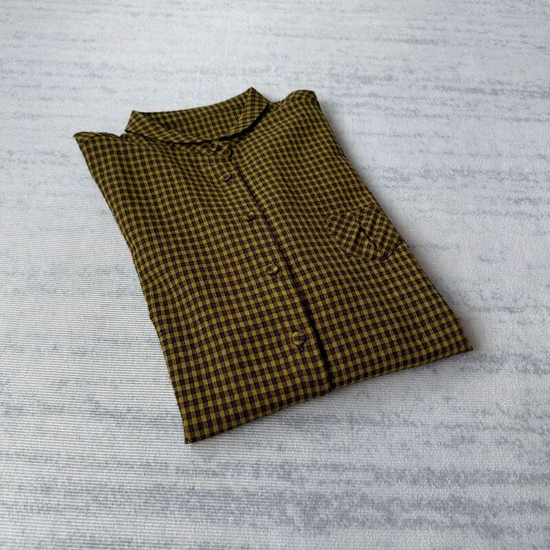 A bit unique, imported fabric! Wool + cotton, curved collar, multi-button, light and elegant long-sleeve shirt for women in autumn