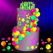 跨境荧光生日派对装饰霓虹蛋糕装饰插旗发光彩色生日快乐蛋糕球