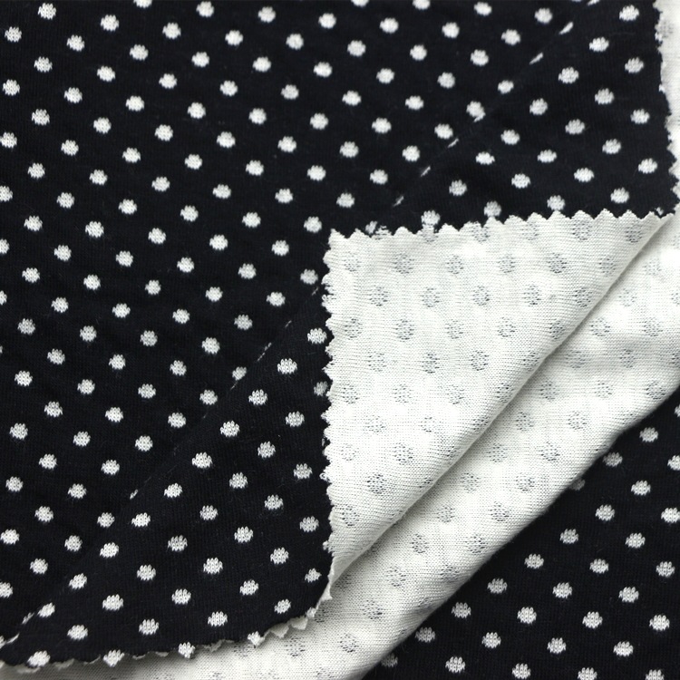 色织提花链接布无夹丝空气层全棉色织黑白点提花双面汗布连接布料