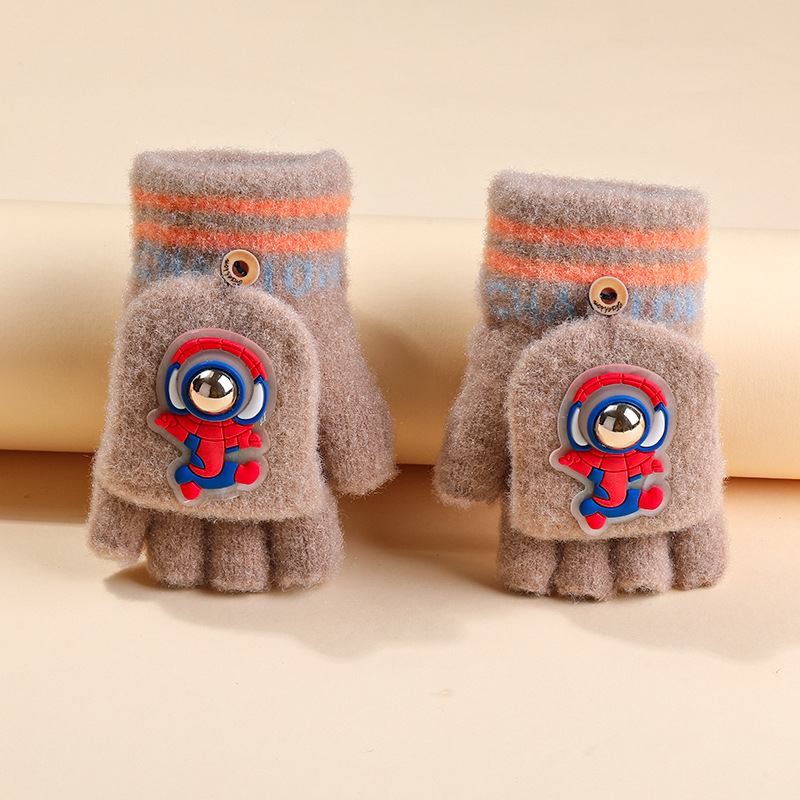 6-12 años nuevo astronauta Guantes luminosos niños y niñas de punto Flip escritura medio dedo guantes fábrica al por mayor