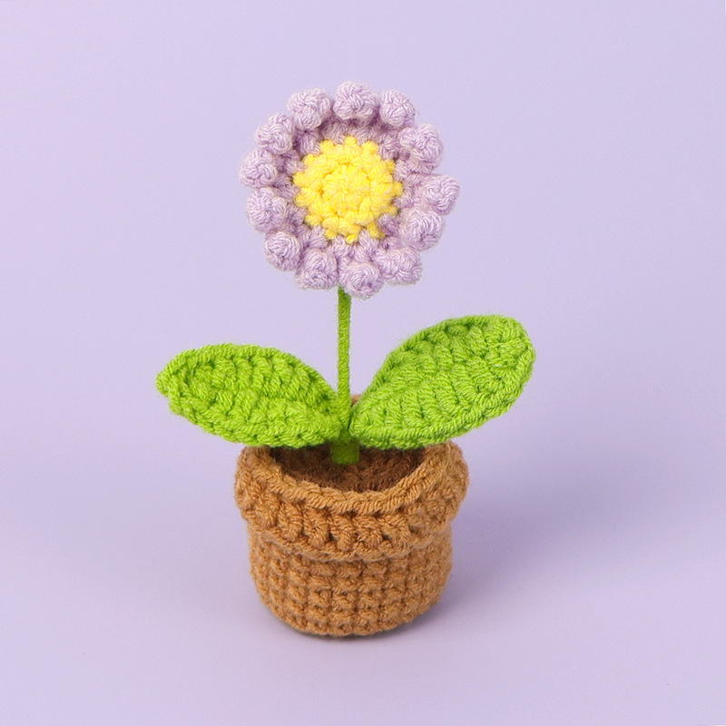 完成品クロスボーダー手作りウールかぎ針編み忘れなしひまわり模擬花鉢植えクリエイティブデスクトップ装飾品車の装飾造花|undefined