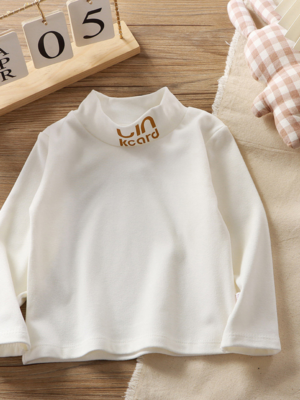 Camisetas infantiles de terciopelo alemán para niños y niñas, manga larga, cuello medio alto, camisetas de capa base, ropa de moda para otoño e invierno, rayas de color sólido.