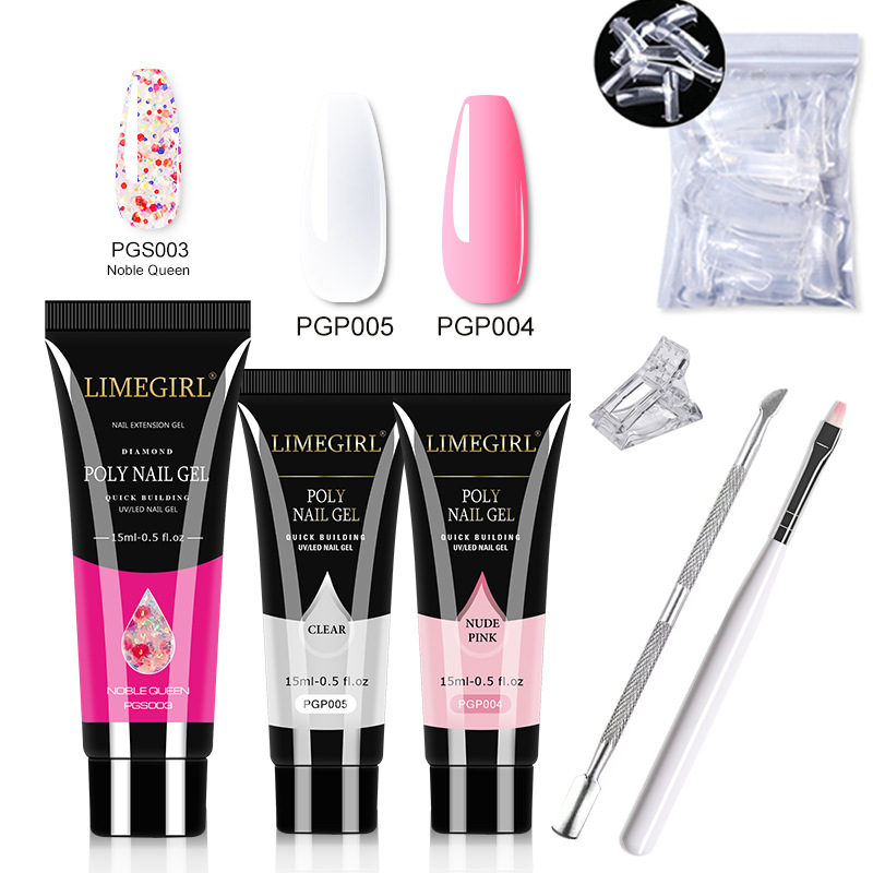 Kit de Herramientas de Gel de Extensión de Uñas de Cristal, Extensión Rápida, Modelo de Cristal, Tres Tubos de Gel, Gel UV, Transfronterizo
