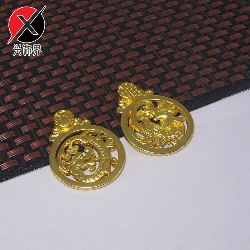 古法金本命年挂坠龙凤呈祥男女转运珠情侣吊坠配件龙牌凤凰挂坠