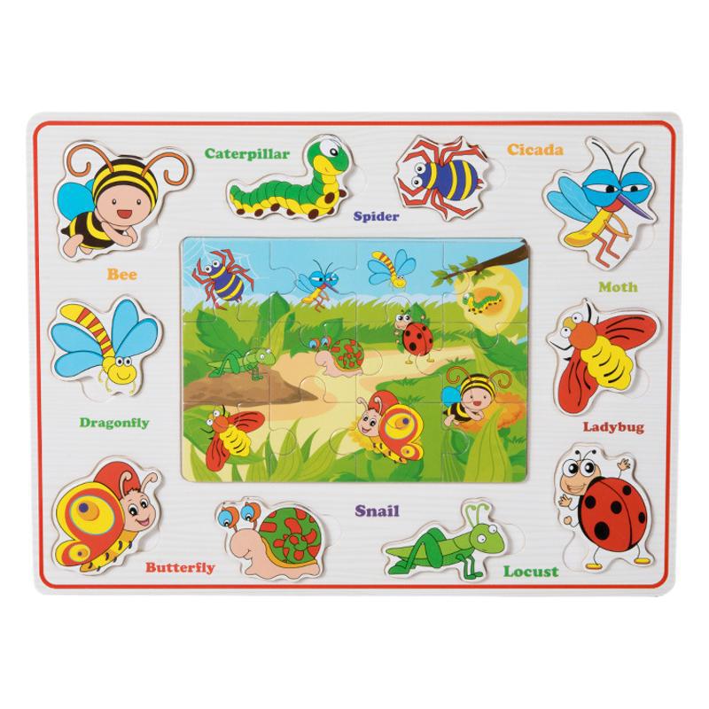 Entrenamiento de concentración de madera para niños, rompecabezas cognitivo tridimensional, juguetes, juegos de mesa a juego, rompecabezas de animales, tablero de rompecabezas tridimensional