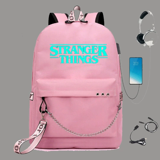 Рюкзак (Stranger Things) школьная сумка — USB-порт, железная цепь и лента, размер один