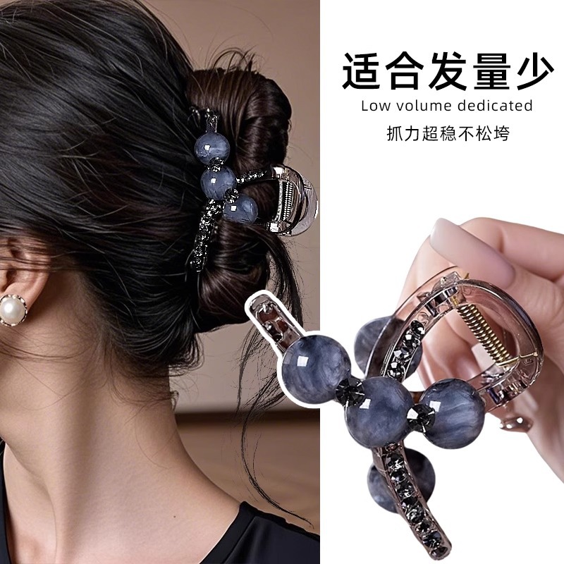 髪の量が少ない人向けのミディアムサイズのグリッパー、高級パールラインストーンヘアピン、後頭部ヘアピン、シャーククリップヘッドドレス