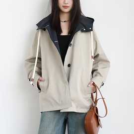 英伦风中长款外套女2025秋冬新款欧洲站设计感双面穿宽松撞色夹克