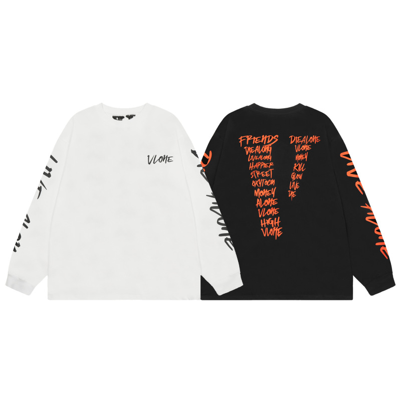 Vlone Jerry Long-Sleeved T-Shirt with Large V Letter Print for Men and Women Wang Yibo's Same Style Autumn and Winter Bottoming Shirt Top