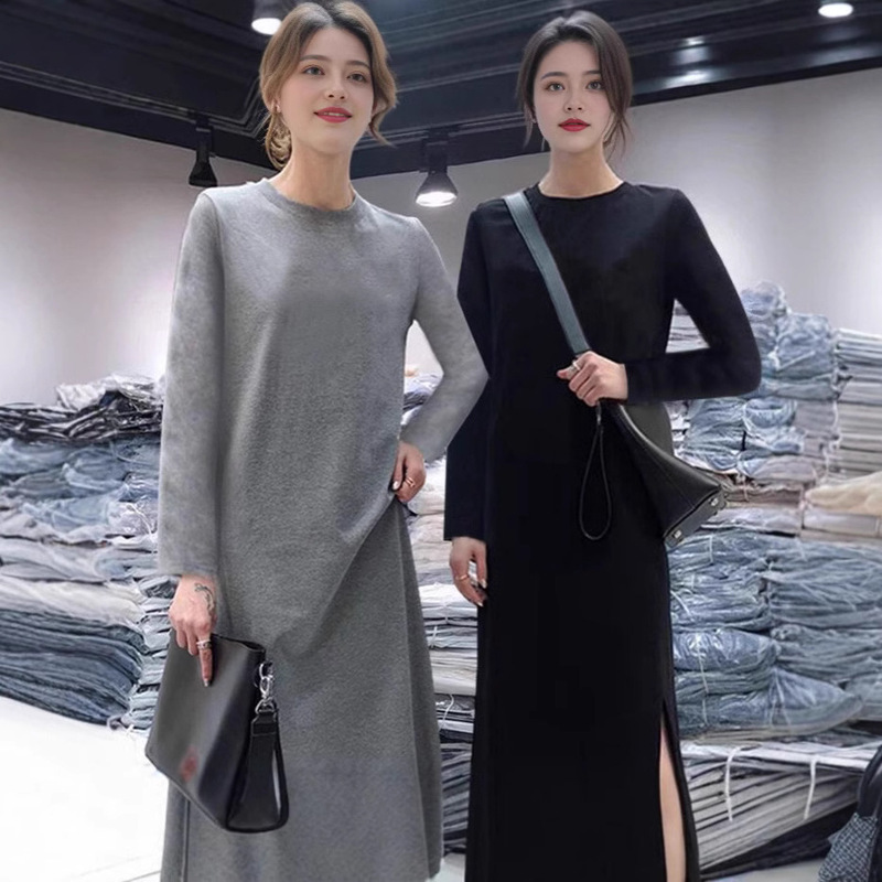 2025 New Autumn Long Sleeve dress Women's Casual Belly Covering plus size Loose Mid-length Knee-length Bottoming Long Sleeve