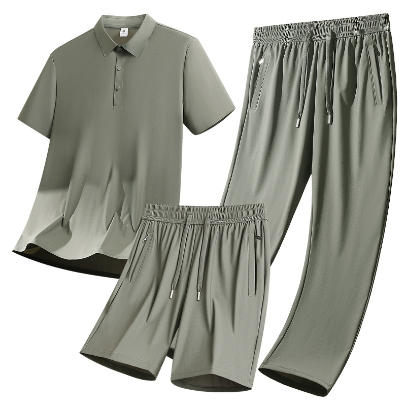 Transfronterizos más grandes set de mediana edad hombre hielo rápido set de secado de verano polo camiseta de tres piezas set de ropa deportiva para correr image 1