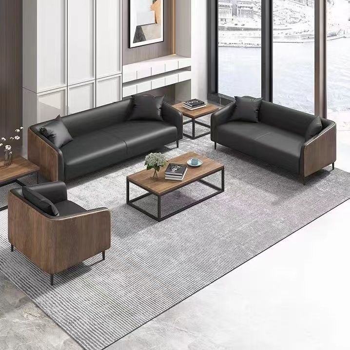 Office Sofa and Coffee Table Set, Simple Modern Office Area Three-Seater Sofa, Business Reception Sofa