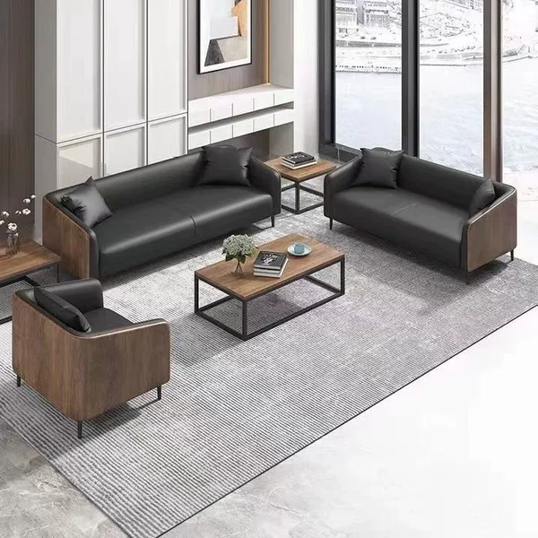 Office Sofa and Coffee Table Set, Simple Modern Office Area Three-Seater Sofa, Business Reception Sofa