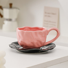 粉黑BLACKPINK撞色创意陶瓷咖啡杯碟家用马克杯