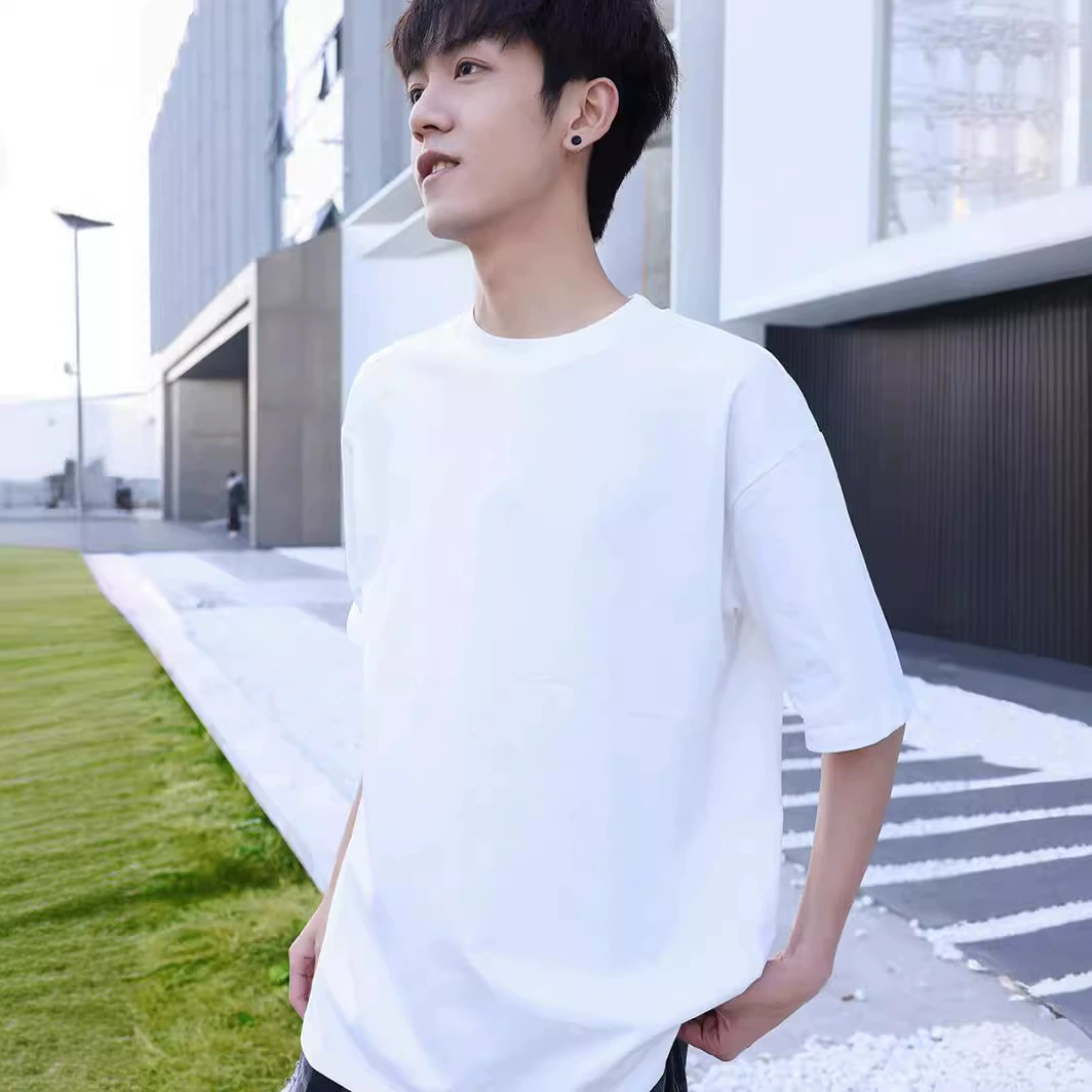 Американская хлопчатобумажная футболка мужская одежда 2025 лета молодежная двойная пряжа хлопок 40 коротких рукава трансграничный европейский и американский прилив сплошной цвет T