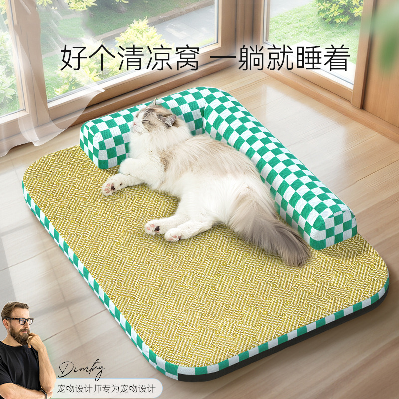 Mesa de ajedrez para gatos de primavera y verano, sofá de alfombra en forma de L