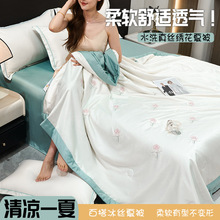 2025款水洗冰丝绣花夏被家用薄被子夏凉被空调被简约百搭柔软透气