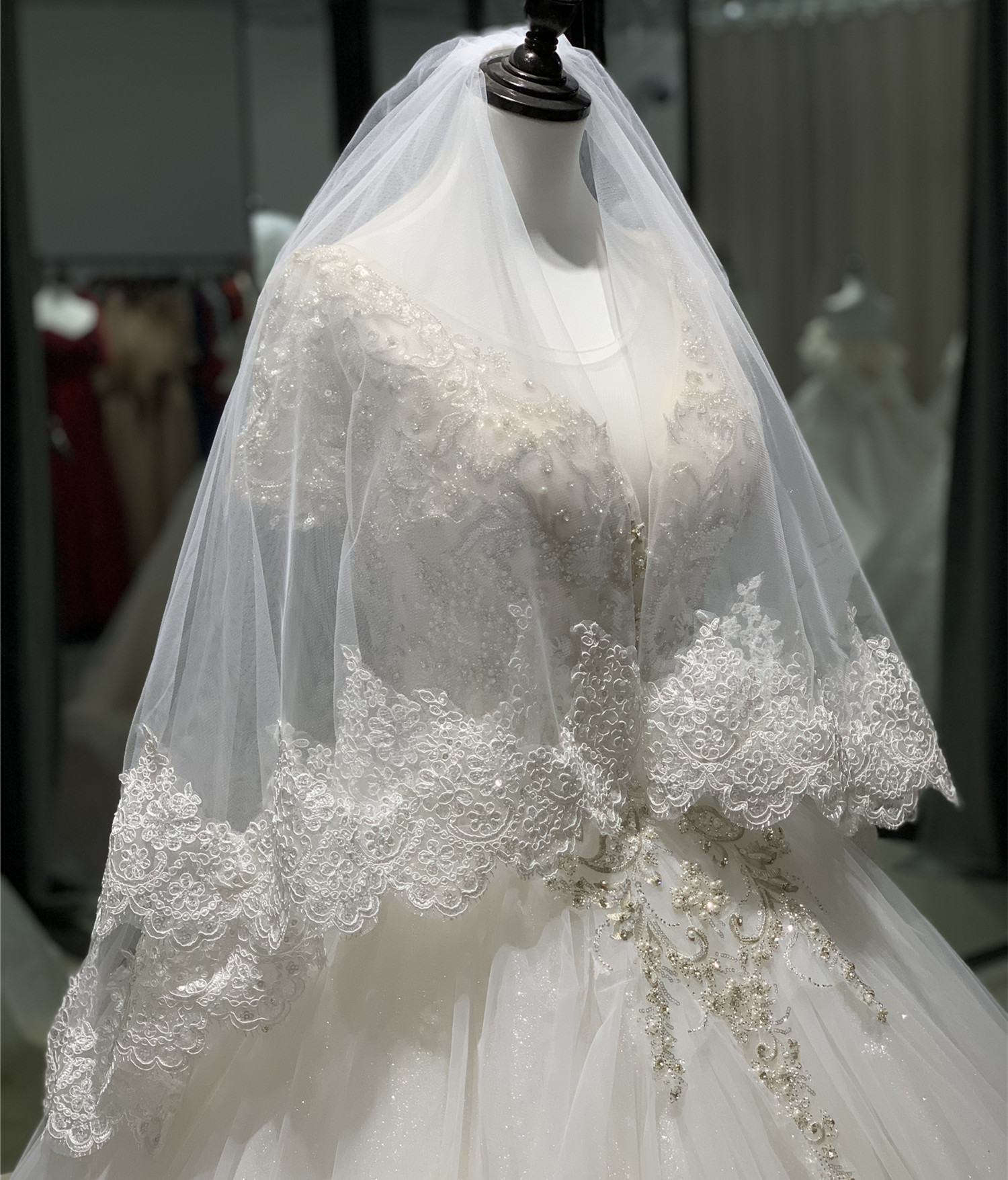 欧美长款大拖尾头纱结婚礼仪拍照面纱3米双层带发梳高级蕾丝贴花-阿里巴巴