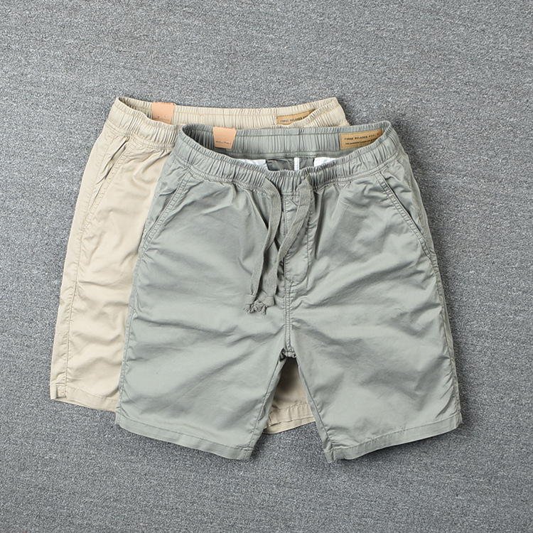Casual Cargo Shorts Men Summer Thin Trendy 5-Point Shorts Men Slim Drawstring Elastic Waist Mid-Length Shorts