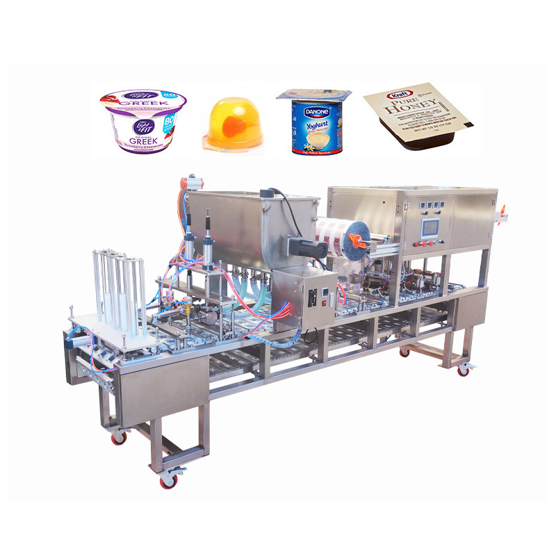 全自动雪糕杯连排酸奶灌装封口机 杯装冰淇淋铝膜封口机
