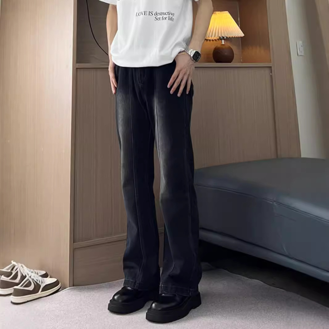 Men's High-waist Flared Straight Jeans Versatile Casual Black_voghion.com