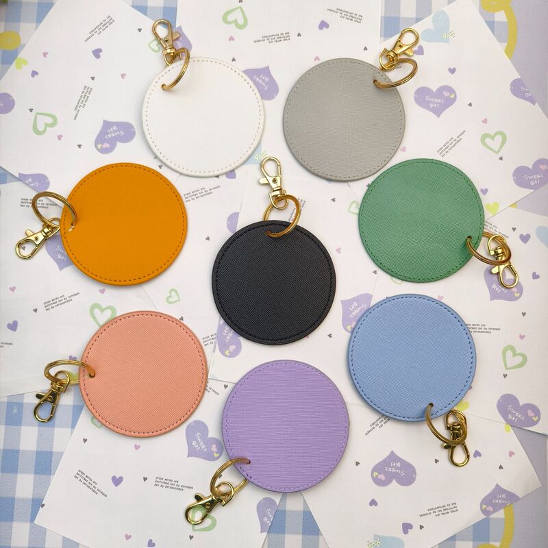 Uv Printed Round Luggage Tag Keychain with Engraved Logo Text, Leather Metal Buckle, Hanging Tag Ornament
