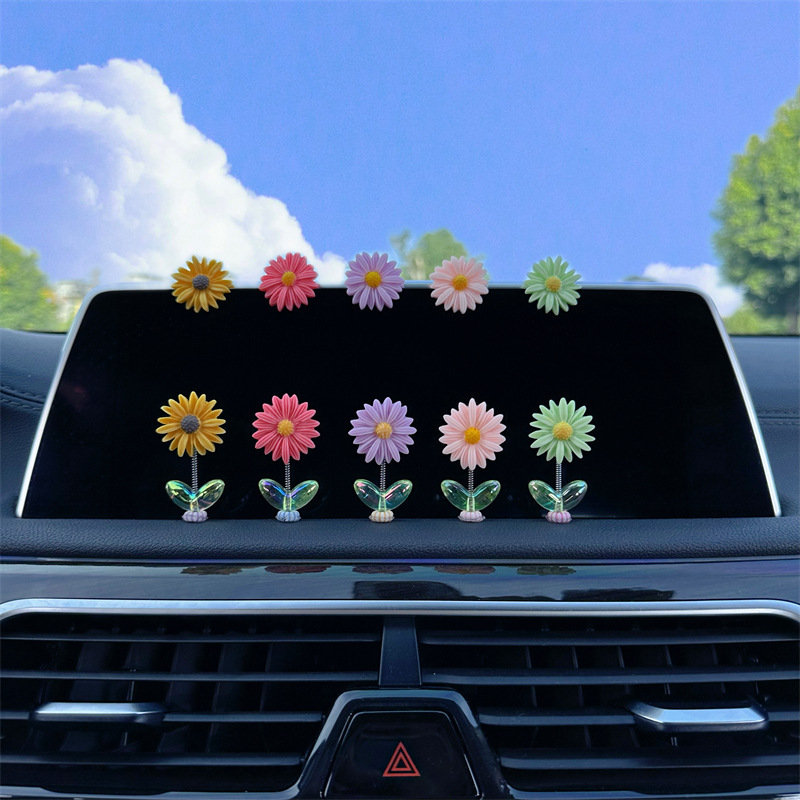 Nuevos adornos interiores de girasol para automóviles, lindos adornos para sacudir la cabeza, adornos para la consola central en el automóvil, pequeños adornos