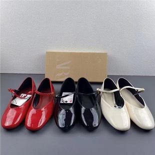 Za Flats Shoes for Women 2024 Summer New Big Red Patent Leather Mary Jane Flats Ballet Shoes Flats for Women