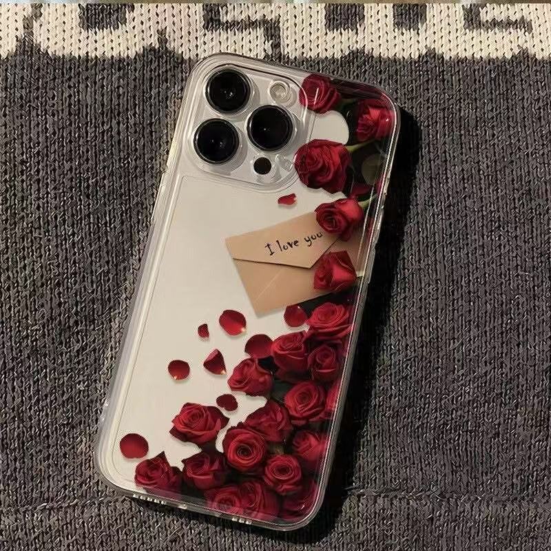 适用信封玫瑰16Promax手机壳13/17保护套11韩风15P/7/8透明15女