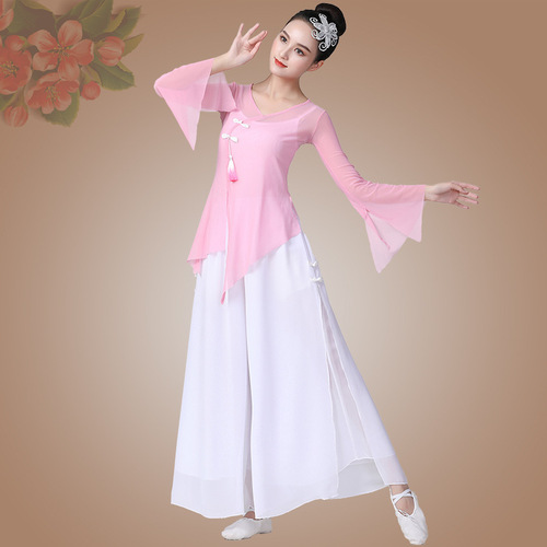 Square Dance Costume New Set Classical Dance Performance Suit Ethnic Flowing Sheer Dress Polyester Slacks Women Performance