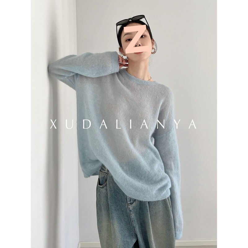 KY104 Alpaca Hair/Wool Skin-Friendly Micro-Transparent Blouse Lazy Style Autumn Wear Top Sweater for Women