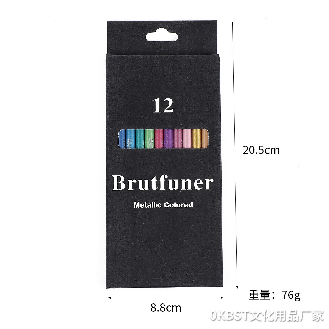Ventas transfronterizas calientes de 12 colores metálicos lápiz de color negro madera metálica lápiz de color graffiti pincel creativo para niños