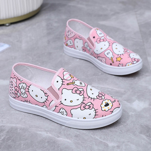 Graffiti Canvas Shoes for Women, Low-Cut, Cute, Breathable, Cartoon Casual Shoes for Women, Slip-On Student Slip-On Shoes for Women